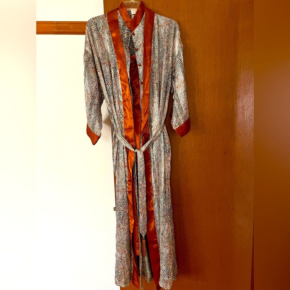 Elegant Stylish Print Three Piece  Night Dress with Robe with Rust Accents